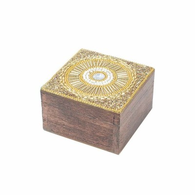 CAJA CUADRADA MADERA DE MANGO Y PEDRERÍA 10.5X10.5X6.5 CM. | eBay