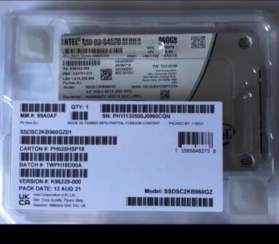 Intel 960GB S4520 SSD SATA 6Gb/s 2,5'' SATAIII SSDSC2KB960GZ01 Solid State Drive.