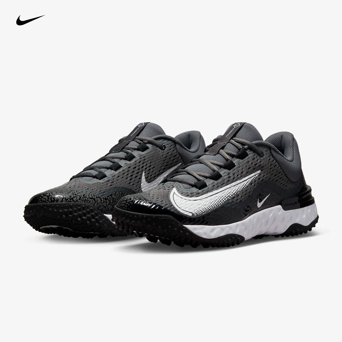 SZ 7 Nike Alpha Huarache Elite 4 Turf Black Grey White Baseball