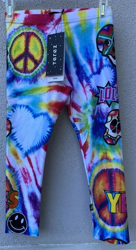 $52 NWT Terez Tie Dye Peace Sign Happy Emoji Girls Capri Leggings