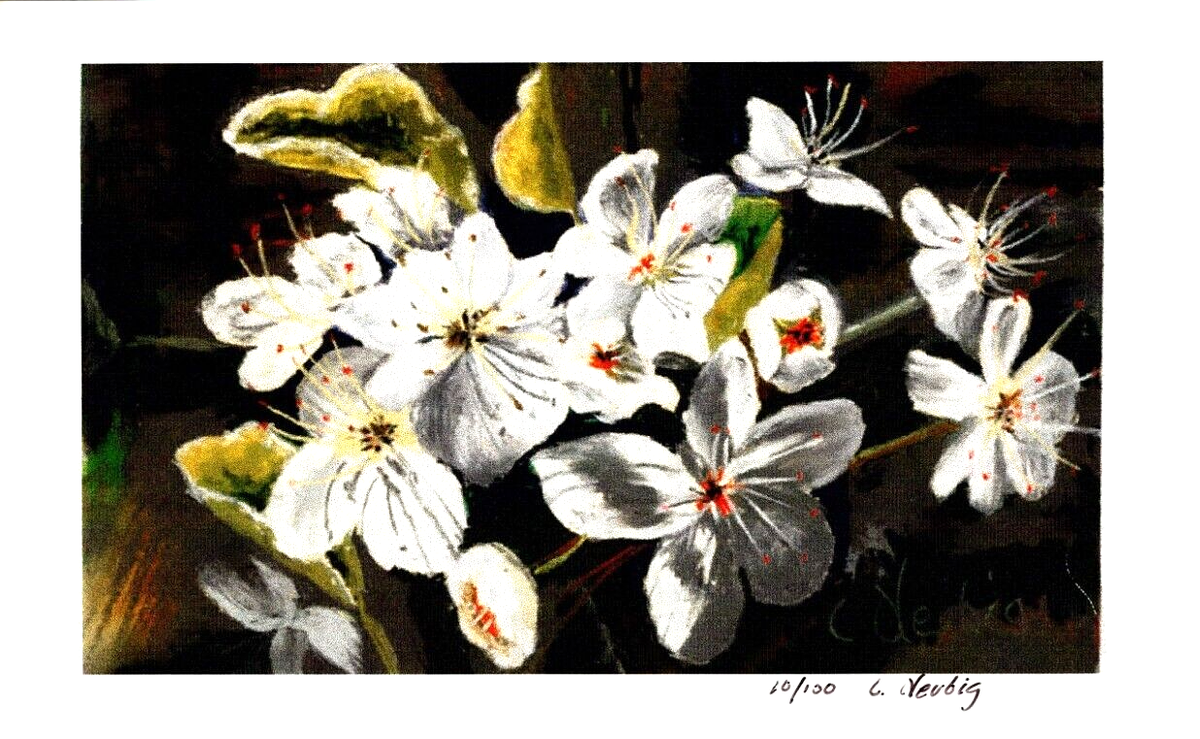Dogwood Flowers, Louisiana Mud Painting by Henry Neubig Signed