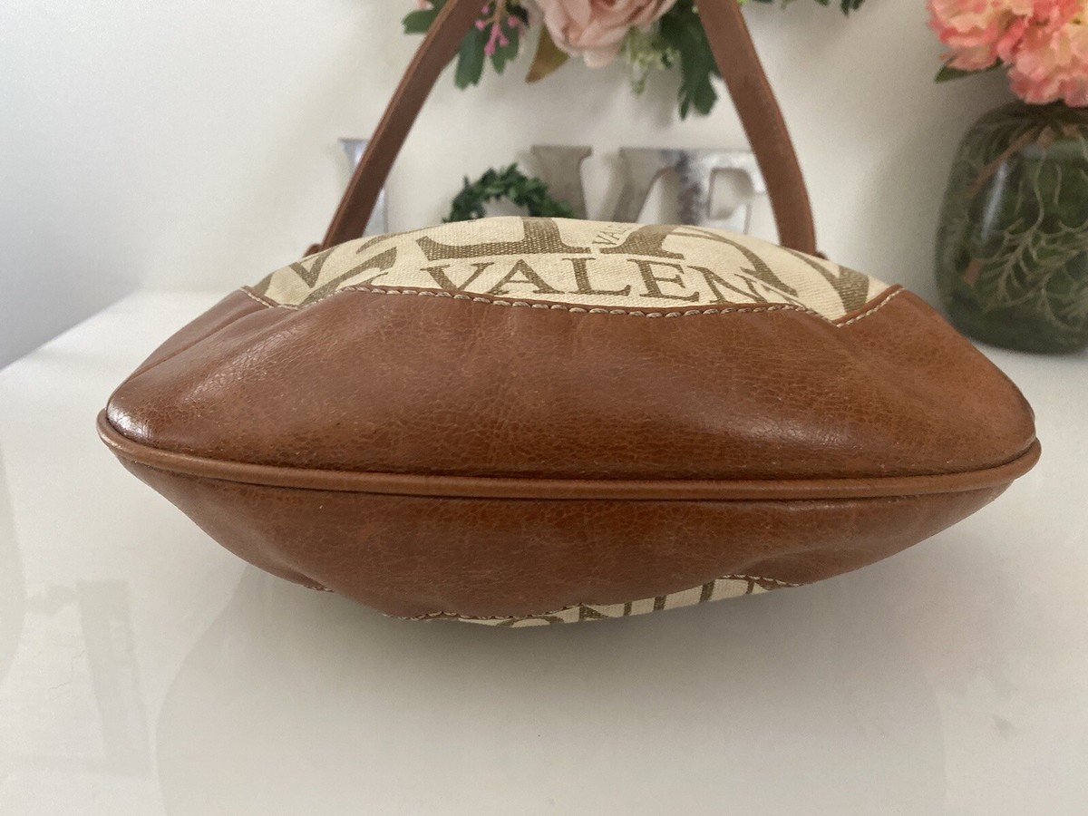 Vintage Mario Valentino Shoulder Bag Canvas Faux Leather Metal 