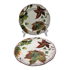 Set of 2 Tuscan Table Salad Plates Made In Italy Fall Autumn Leaves Acorns 8.25”
