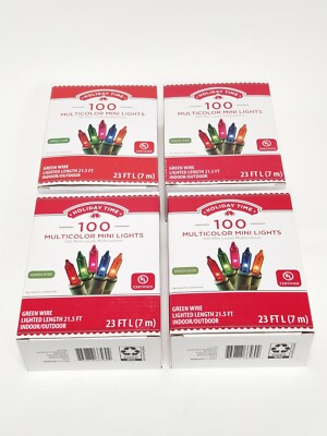Lot Of (4) HOLIDAY TIME Multi Color Mini Lights Green Wire (Indoor/outdoor)
