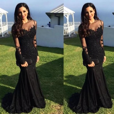 black mermaid long sleeve dress