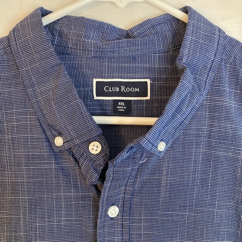 Neu mit Etikett Club Room blau kariertes SS Herrenhemd, Größe 2XL, Stretch