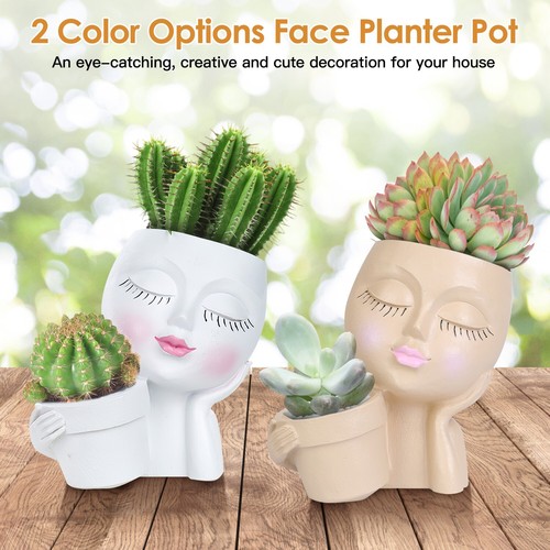 Face Head Statue Flower Resin Planter Pot For Garden Art Dual Opening Flower Pot - Picture 5 of 16