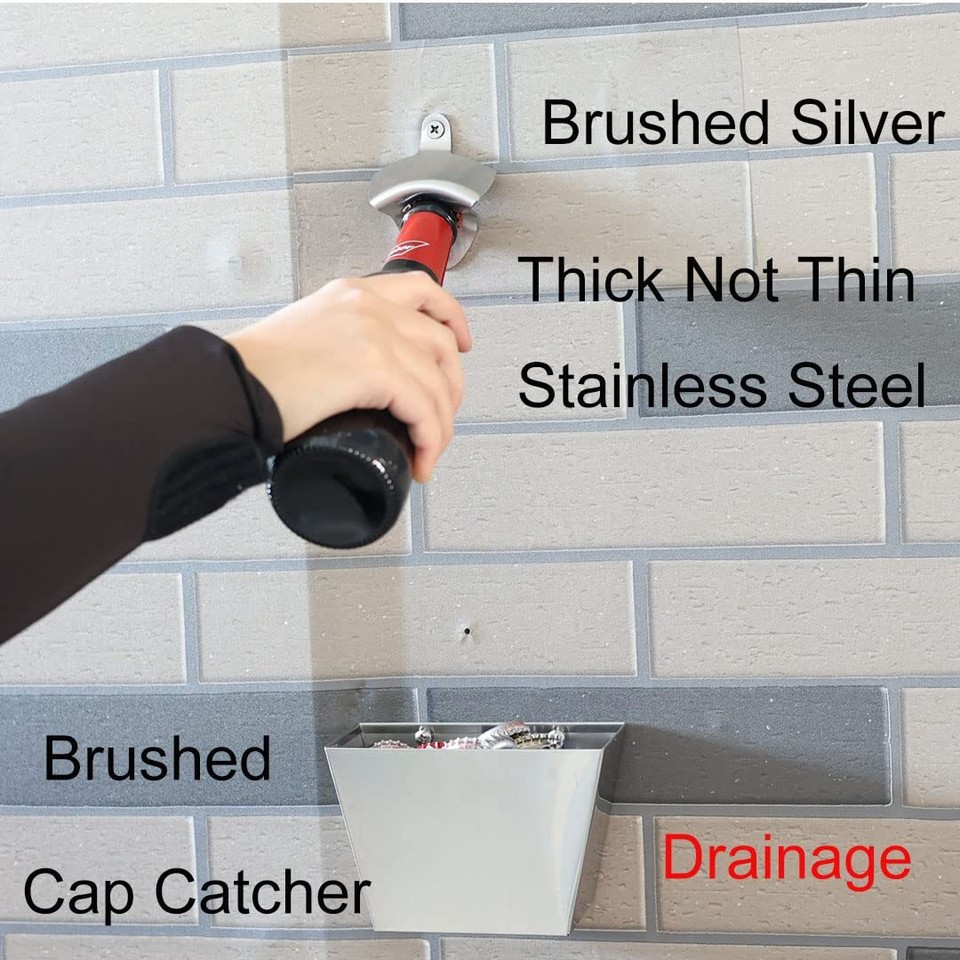Outdoor Stainless Steel Beer Bottle Opener Wall Mounted with Cap