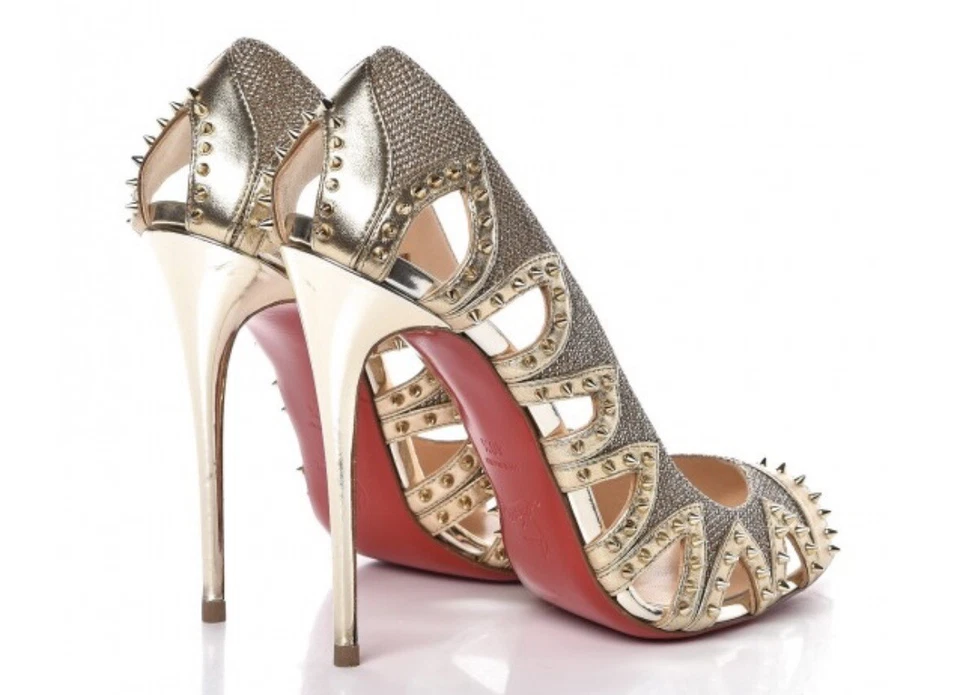 Zapatos de salón CHRISTIAN LOUBOUTIN napa de seda brillante con clavos Circus City 120 talla 35 Foto 4 de 4