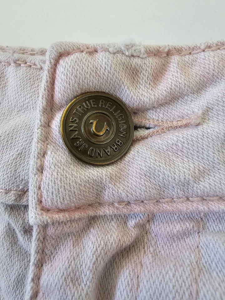 Pantalones Cortos de Denim True Religion Keira Fray Dobladillo Tiro Bajo Rosa Envejecido Para Mujer Talla 32 Foto 4 de 4