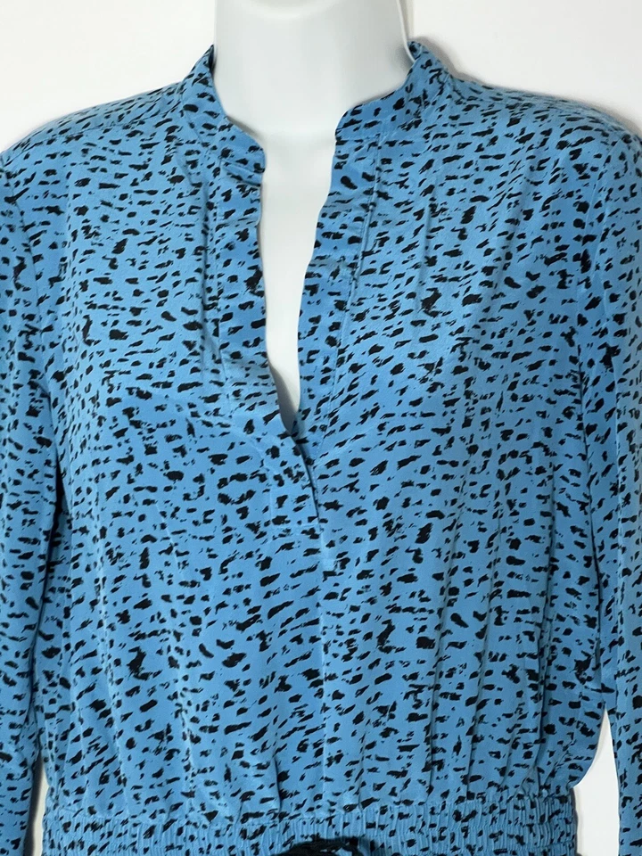 Vestido Robert Rodriguez Mujer Talla 6 Azul Estampado Animal Seda Cintura Elástica V-Nexk Foto 4 de 4