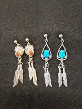 2 Pair Southwest Look Pierced Earrings 1.75" Goldtone & Silvertone