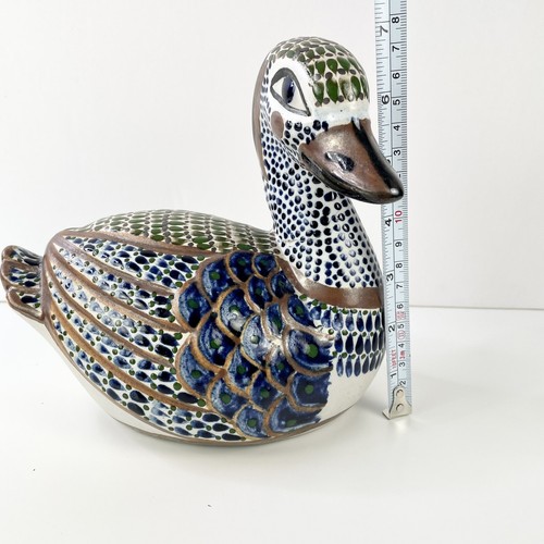 Vintage Tonala Santana Pottery Mallard Duck Mexico Folk Art Handpainted Damaged - Picture 5 of 11