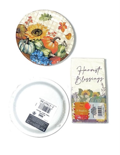 Pumpkin Sunflower Harvest Dessert Plates & "Harvest Blessings" Paper Napkin Set - Picture 2 of 3