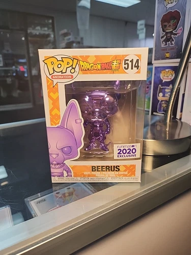Funko Pop! Vinilo Dragon Ball Beerus (cromo púrpura) #514 Funimation con PROTECTOR 