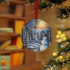 Snowman Country Scene Metal Ornaments