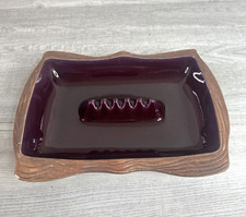 VTG Mid-Century Modern Glazed Ceramic Ashtray  #1010 Purple & Brown Made In USA