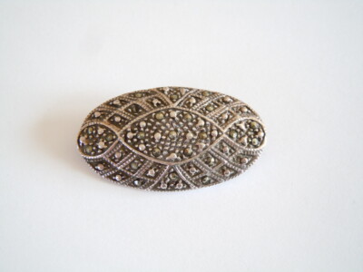 925 Sterlingsilber Brosche Markasiten oval 6,6 g/3,5 x 2,0 cm