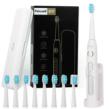 Fairywill Sonic Electric Toothbrush with 8 Brush Heads Travel Case 5 Modes Timer