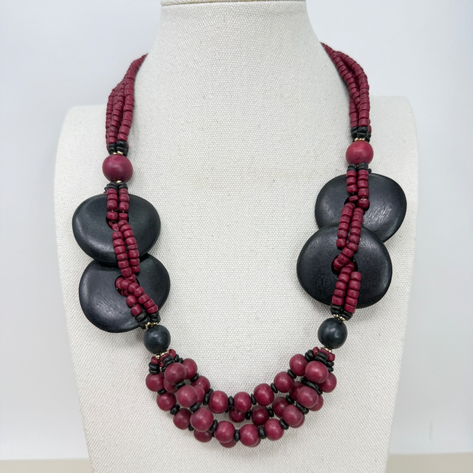 Statement Beaded Necklace Earrings Set Chunky Bla… - image 4