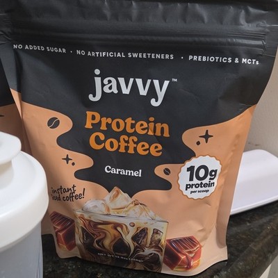 Javvy Protein Coffee Caramel Instant Coffee Pouch 12.9 oz No Added Sugar