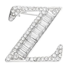Letter Brooch Pins, Initial Letter Z Rhinestone Broaches, Silver Tone
