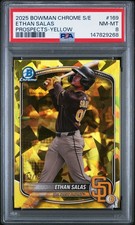 2025 BOWMAN CHROME SAPPHIRE ED PROSPECTS YELLOW #169 ETHAN SALAS 67/75 PSA 8