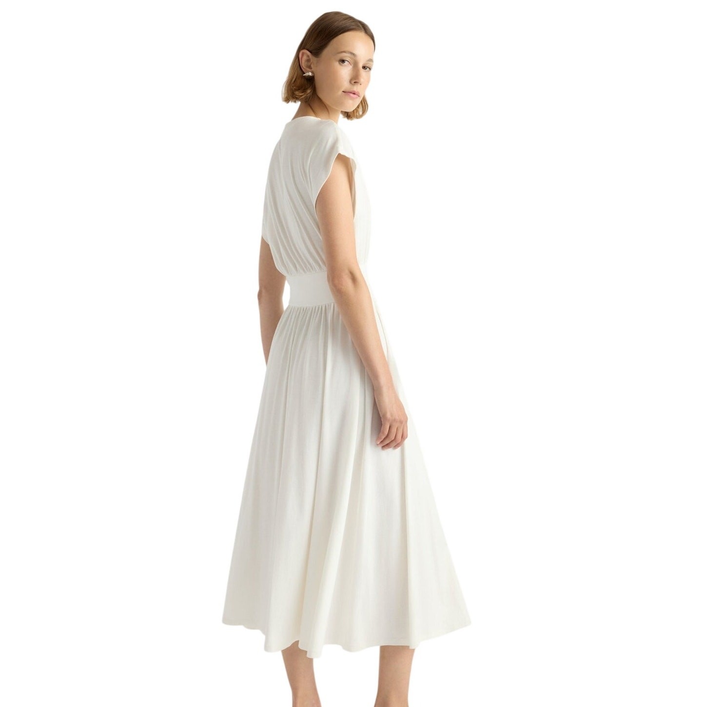 Modern Citizen Prima Jersey Minimalist Midi Dress in White