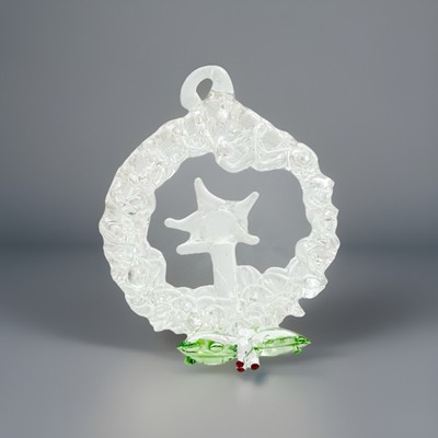 Hand Blown Clear Glass Heart Love Christmas Wreath Holly Ornament  (E12)