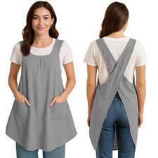 Apron for Women with Pocket Cotton Linen, Japanese Cross Back Apron for Garde...