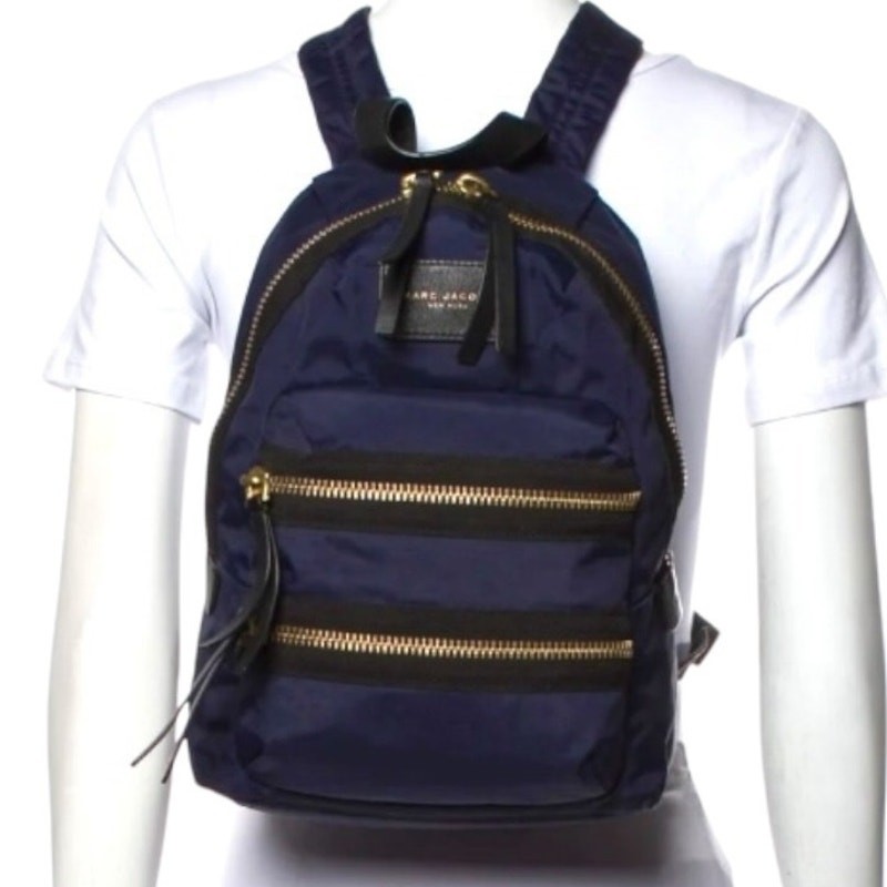 Marc Jacobs Blue, Black, Gold Nylon Medium Size Backpack 