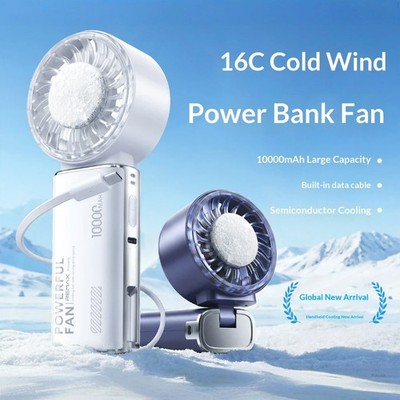 10000mAh Handheld Foldable Fan Powerbank Turbo Fan Fast Charging Cooling Wind