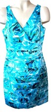 Sun Dress Bodycon Coastal Women 10 Tier Floral Stretch Sun Barbie Core Blue New
