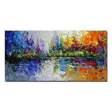 Hand Painted Oil Painting On Canvas Abstract Modern Scenery Wall Art Blue
