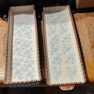 Temp-Tations Rectangle Ceramic Baking Dish Set Blue Floral Two-Piece