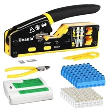 RJ45 Crimp Tool Pass Through Ethernet Crimper Kit Cat5 Cat6 Crimping Tool Kit, 
