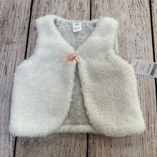 Carter  s Baby Girls  White Sherpa Vest w/Pink Bow  Button Close - 24 Months-New