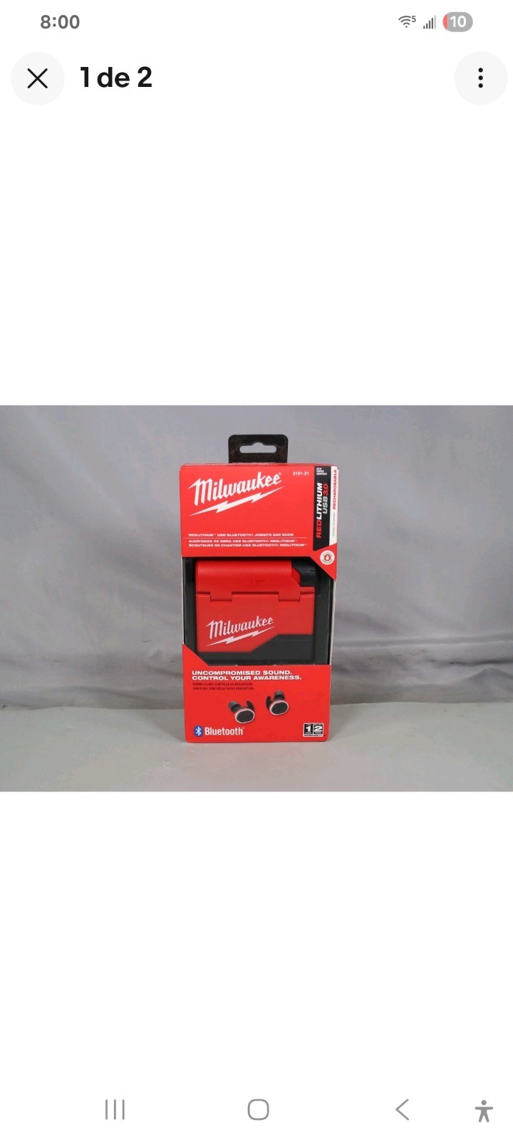 Milwaukee 2191-21 Red Lithium USB Bluetooth Jobsite Ear Buds(BRAND NEW)