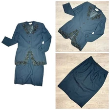 Vintage John Meyer of Norwich beaded beaded skirt suit jacket / blazer 12 wool