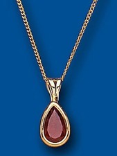 Natural Garnet Pear Pendant Yellow Gold Hallmarked 18" Chain Christmas Birthday