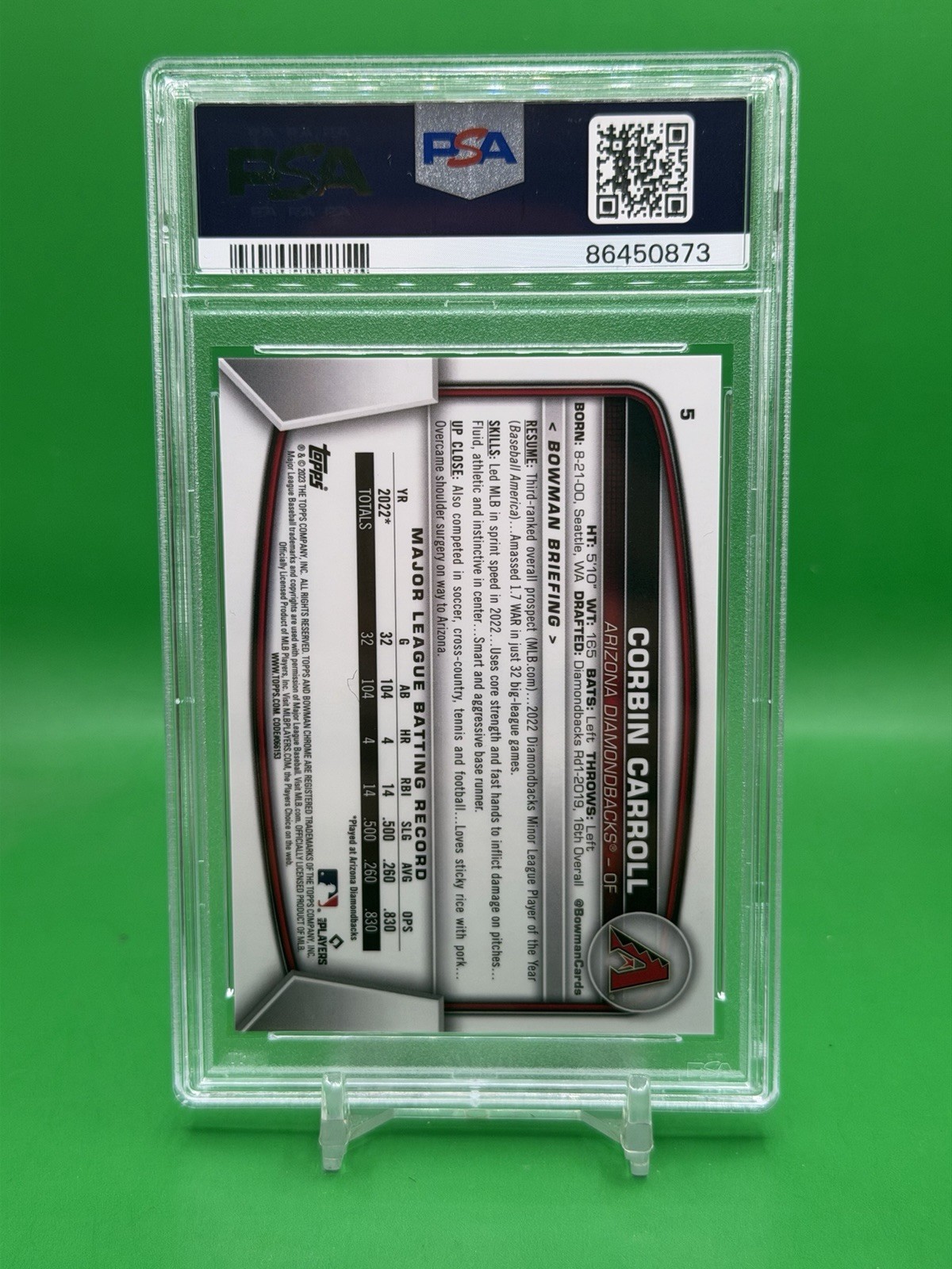 2023 Bowman Chrome Sapphire Image Variation SP Corbin Carroll #5 Aqua /99 PSA 10 view 2