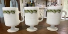Vintage Corelle Spring Blossom Green Crazy Daisy Pedestal Mugs (3) Milk Glass
