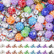300 Pcs Beads for Pens Making, Rhinestone Rondelle Spacer Beads Rainbow Acrylic