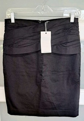 New Aryn K. Black Pencil Skirt Womens Size Med Pleated Wide Waist Band Stretch 