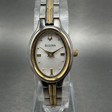 Bulova Watch Women 17mm Silver Dial Two Tone Oval 98T92 New Battery