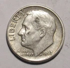 1963 D ROOSEVELT DIME, 90% Silver in circulated condition