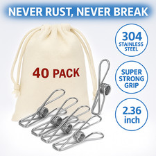 40 Pack Stainless Steel Clothes Pins Heavy Duty Clothespins Metal Laundry Clips