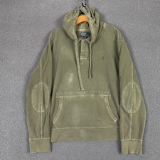Vintage Polo Ralph Lauren Hoodie Mens 2XL XXL Green Henley Elbow Patch Pullover