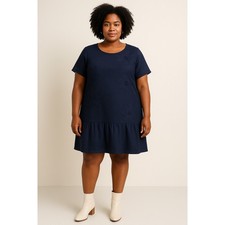 Crown & Ivy Midnight Navy Blue Dress floral lace embroidery 100% cotton 0X plus