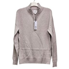 Next Quarter Zip Sweater Mens Small Taupe Cotton Textured Mock Neck Casual